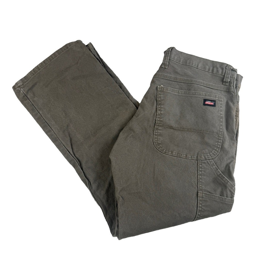 Dickies Carpenter Pants Mens 34x30 Gray Olive Stretch Duck Canvas Work Utility